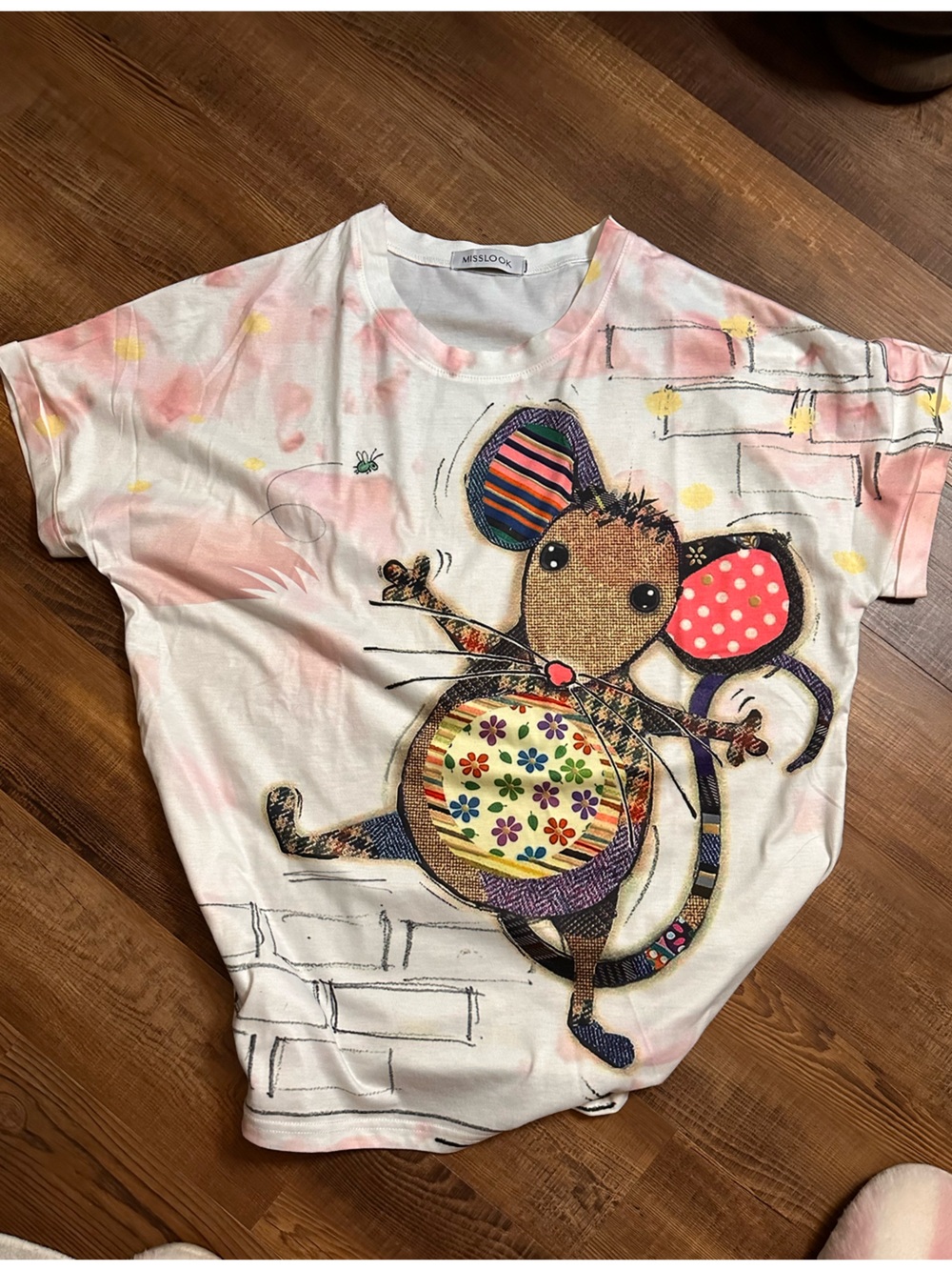 Cute Mouse Appliqué Short Sleeve Top